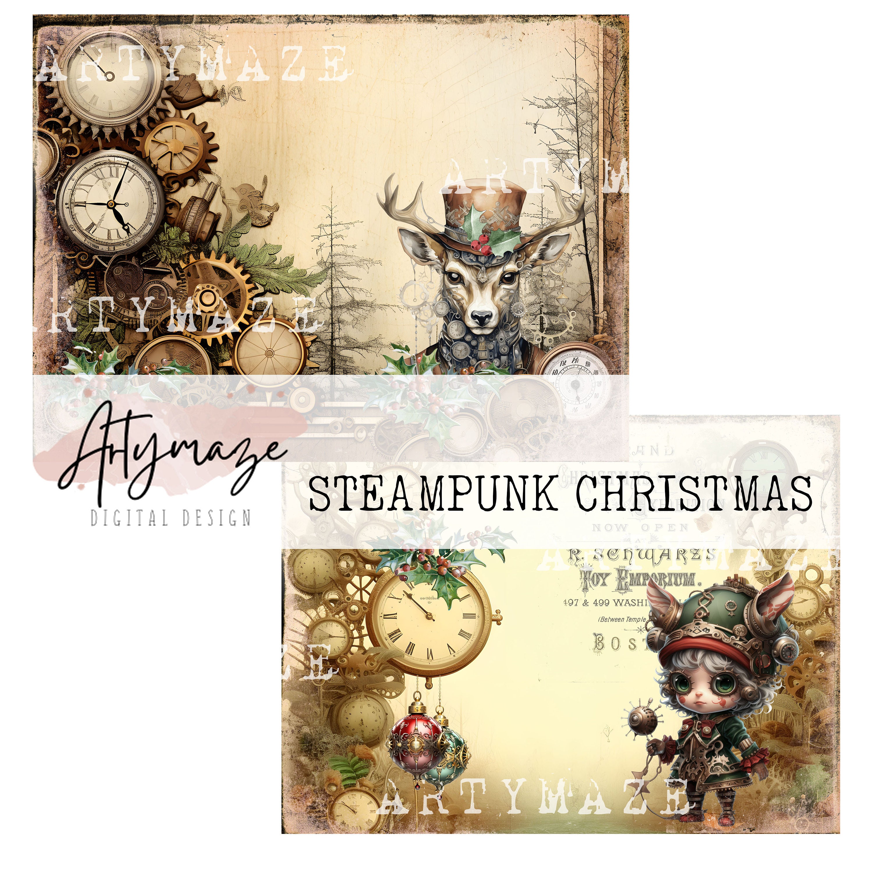 STEAMPUNK CHRISTMAS Junk Journal, 21 druckbare Seiten, Steampunk, Weihnachten, Ephemera, Digitale Weihnachten, sofort Download.