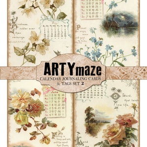 May include: A set of printable vintage-style calendar journaling cards and tags. The cards feature floral illustrations, quotes, and calendar grids for May and June. The text on the cards includes quotes like "Kindness, nobler ever than revenge." and "Lord, that lends me life."