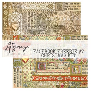 Könnte beinhalten: Ein digitales Collage-Kit mit einem Weihnachts-Thema. Das Kit enthält eine Vielzahl von Bildern im Vintage-Stil mit verzierten Rändern und Text. Der Text enthält den Satz "Behold I bring you good tidings of great joy which shall be to all people".