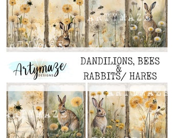 DANDILIONS, BEES & Rabbits 8.250" X 11" JOURNAL Kit, frogs, pond, watercolour, digital frogs, junk journal,printable junk journal, printable