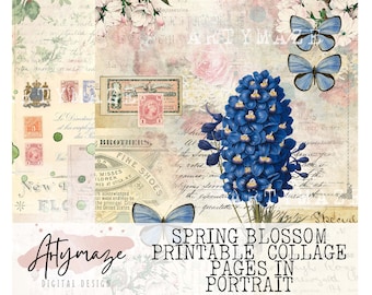 SPRING BLOSSOM PORTRAIT Collage Papers, junk journal digital kits, vintage journal, printable journal kit, spring