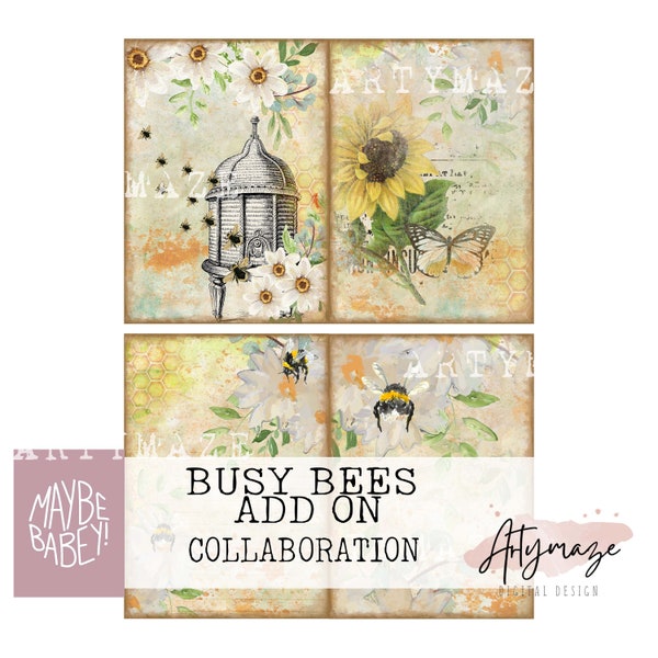 BUSY BEES add On Collaboration, junk journal,bee theme, watercolour. Original Artwork