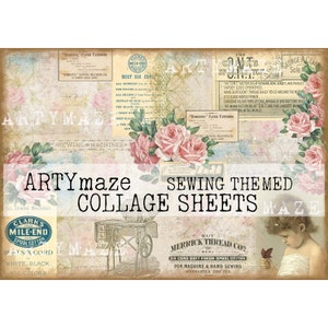 SEWING THEMED COLLAGE Sheets  plus Bonus background pages Artymaze