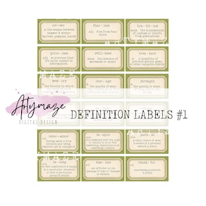 DEFINITION LABELS in 6 Farbvarianten & Bonus Blanko Etiketten Script Etiketten, Fussycuts, Vintage Etiketten, Junk Journal Ephemera, Collage Ephemera