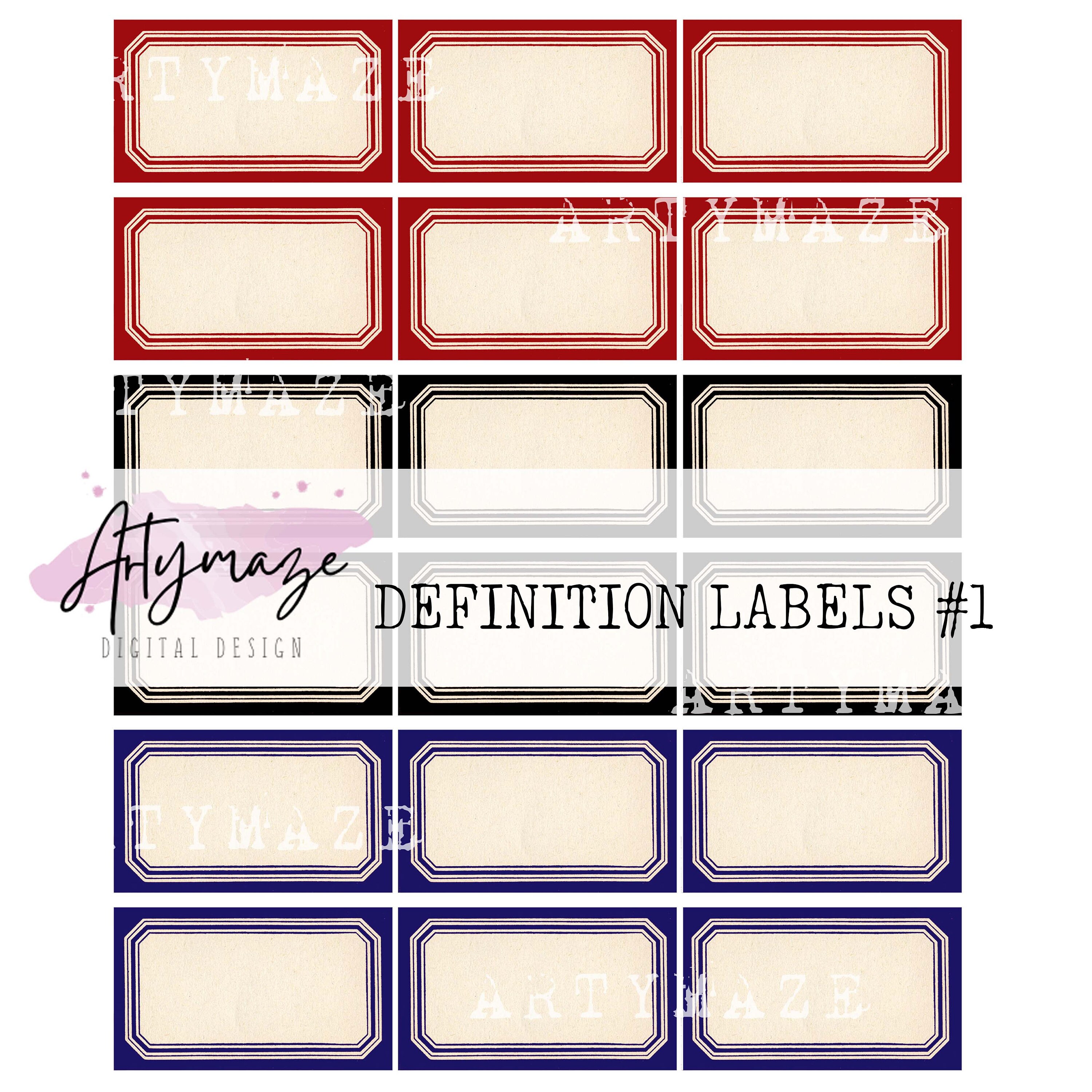 DEFINITION LABELS in 6 Colour Ways & Bonus Blank Labels Etsy UK