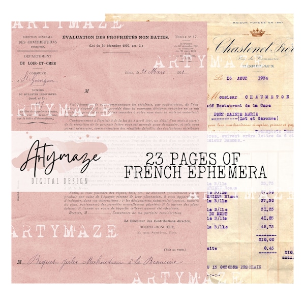 FRENCH EPHEMERA #2 From my own Collection.  french printable, french invoice, french letters,