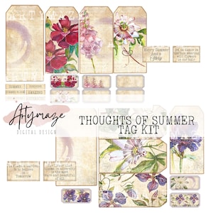 TAG KIT THOUGHTS of Summer. Junk Journal, Ephemera, Artymaze, Embellishments, printable, Vintage, Download