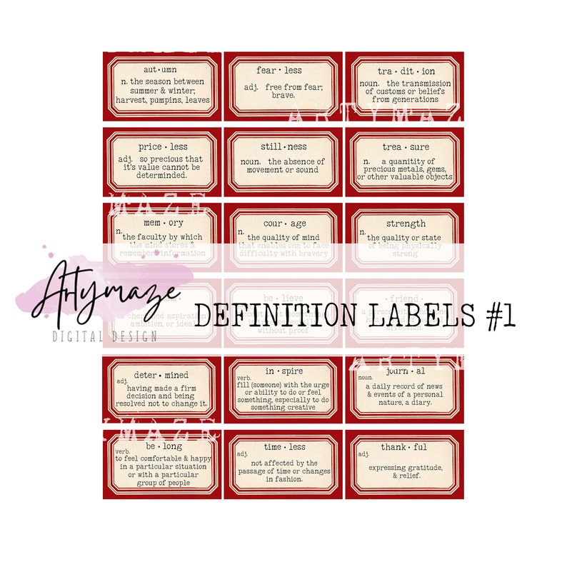 DEFINITION LABELS in 6 Colour Ways & Bonus Blank Labels Script Labels ...