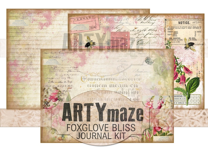 FOXGLOVE BLISS Journal Kit INSTANT Download Artymaze Bild 1