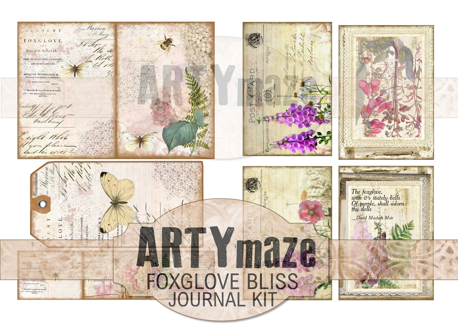 FOXGLOVE BLISS Full Size Journal Kit INSTANT Download Artymaze - Etsy