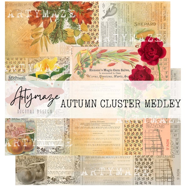 AUTUMN CLUSTER MEDLEY from the build a cluster series, ephemera, junk journal, printables, A0922