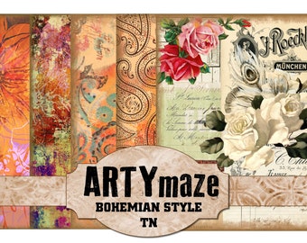 BOHEMIAN STYLE TN ideal for an insert. Printed page Size 8.5" x 8.25 Artymaze