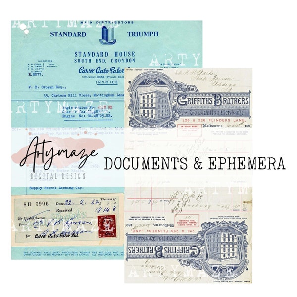 DOCUMENTS & EPHEMERA Plus BONUS Calling cards, junk journal, printable documents, printable paper, printable ephemera, vintage, scrapbooking