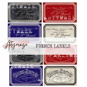 FRENCH EPHEMERA LABELS Script Labels, Fussycuts,  Vintage labels,junk journal ephemera, collage ephemera