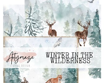WINTER in the WILDERNESS Journal pages & Elements. ,  Plus 8 Page TN size  Bonus.  Printable journal, winter  journal (1222)