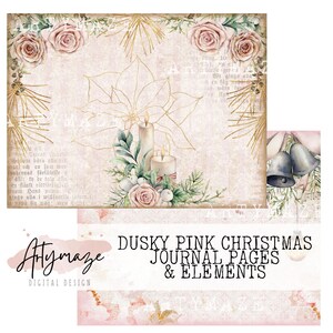 Pages et éléments du journal de Noël ROSE DUSKY. 1122, plus un bonus d'arrière-plan de 9 pages. Journal imprimable, journal de Noël rose