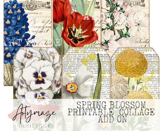 SPRING BLOSSOM ADD on , junk journal digital kits, vintage journal, printable journal kit, spring,ephemera, journal cards