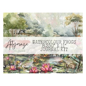 WATERCOLOUR FROGS 8.250&quot; X 11&quot; JOURNAL Kit, frogs, pond, watercolour, digital frogs, junk journal,printable junk journal, printable