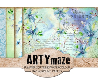 SUMMER SOFTNESS WATERCOLOUR papers with Extras  A4 instant Download