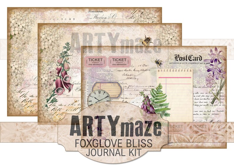 FOXGLOVE BLISS Journal Kit INSTANT Download Artymaze Bild 2