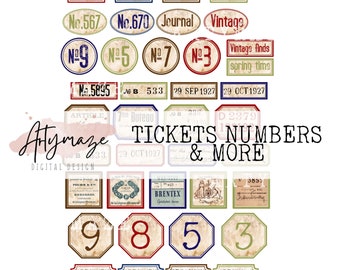 Zestaw etykiet TICKET & NUMBERS 4 idealny do etykiet KOLAŻOWYCH Fussycuts, etykiety Vintage, pamiątkowe artykuły do dzienników, pamiątkowe artykuły do kolażu