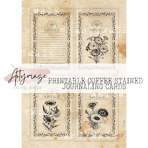 COFFEE STAINED JOURNALING Cards in 4 sizes & Bonus black and white set