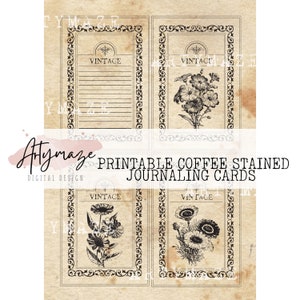 COFFEE STAINED JOURNALING Cards in 4 sizes & Bonus black and white set