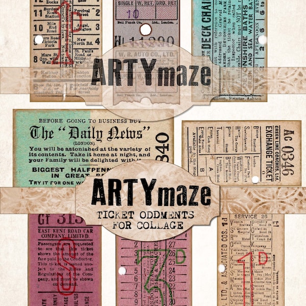 TICKET oddments ideal for COLLAGE & CLUSTERS. Set1 Artymaze