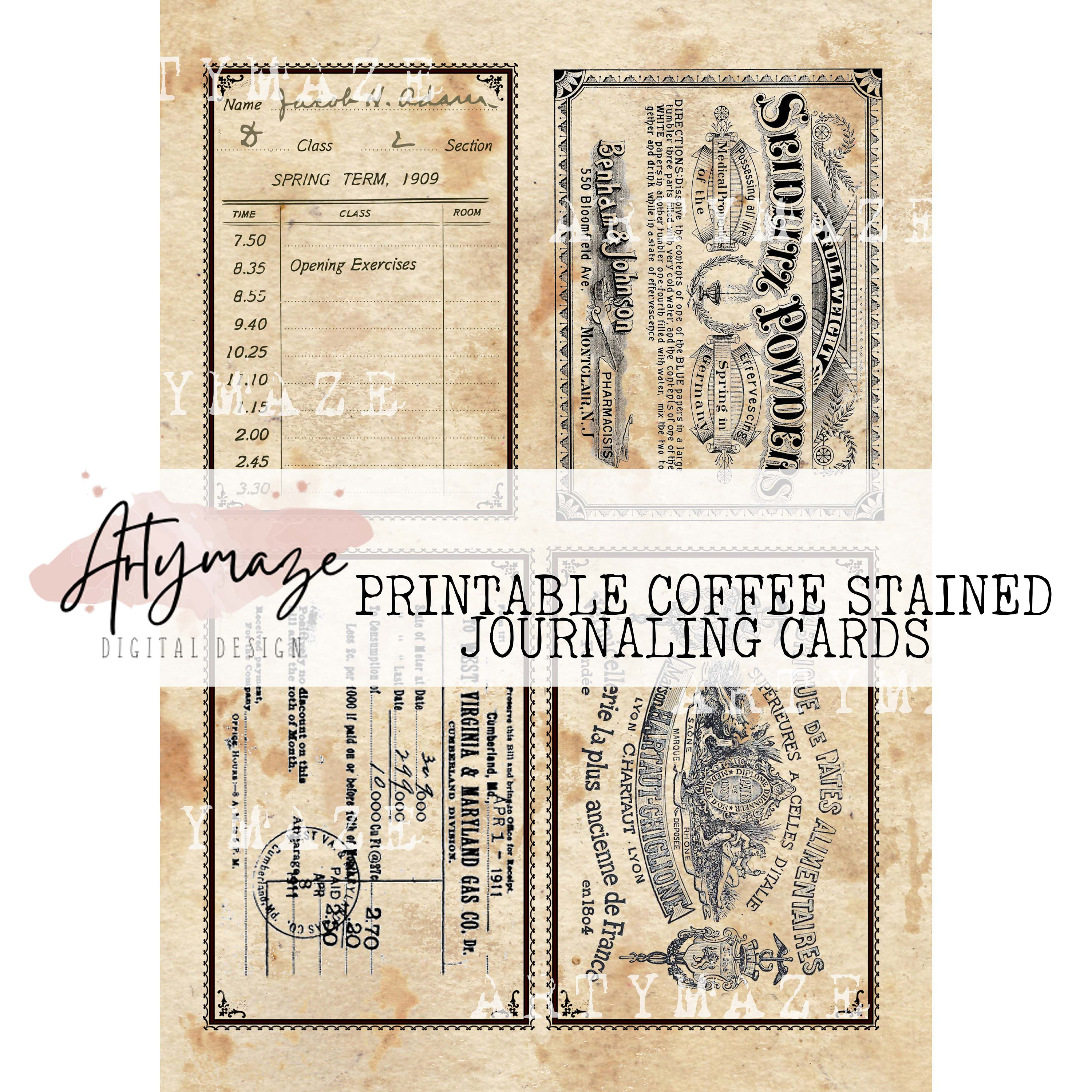 COFFEE STAINED JOURNALING Cards in 4 Sizes & Bonus Black and - Etsy