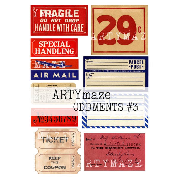 TICKET/Numbers/Alphabets/Ephemera oddments Set 3 ideal for COLLAGE & CLUSTERS.