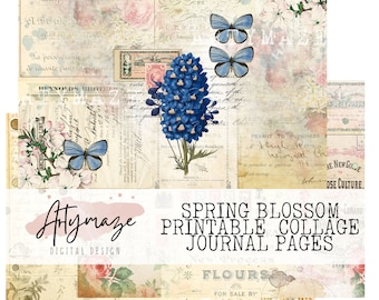 SPRING BLOSSOM LANDSCAPE Collage Papers, junk journal digital kits, vintage journal, printable journal kit, spring