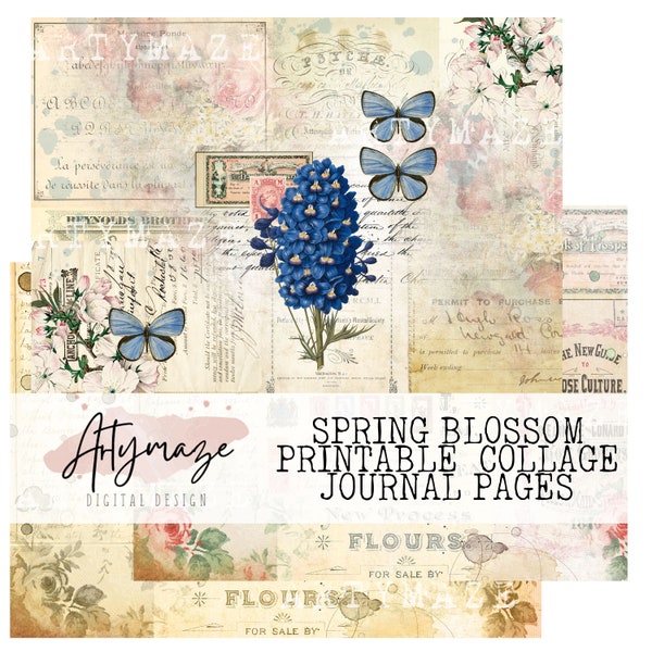 SPRING BLOSSOM LANDSCAPE Collage Papers, junk journal digital kits, vintage journal, printable journal kit, spring