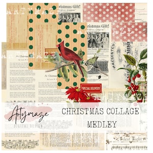 CHRISTMAS COLLAGE MEDLEY, Christmas printable,Christmas digital, Traditional Christmas , Christmas junk journal