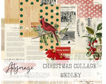 CHRISTMAS COLLAGE MEDLEY, Christmas printable,Christmas digital, Traditional Christmas , Christmas junk journal