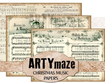 Druckbare VINTAGE WEIHNACHTSMUSIK Papiere & Bonus Tags Artymaze