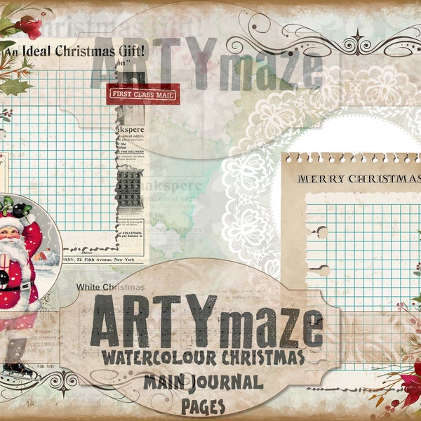 WATERCOLOUR CHRISTMAS  Printable Journal kit A4 instant Download Artymaze