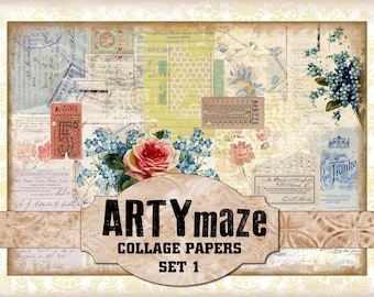 PRINTABLE COLLAGE SHEETS.  plus Bonus background pages Artymaze