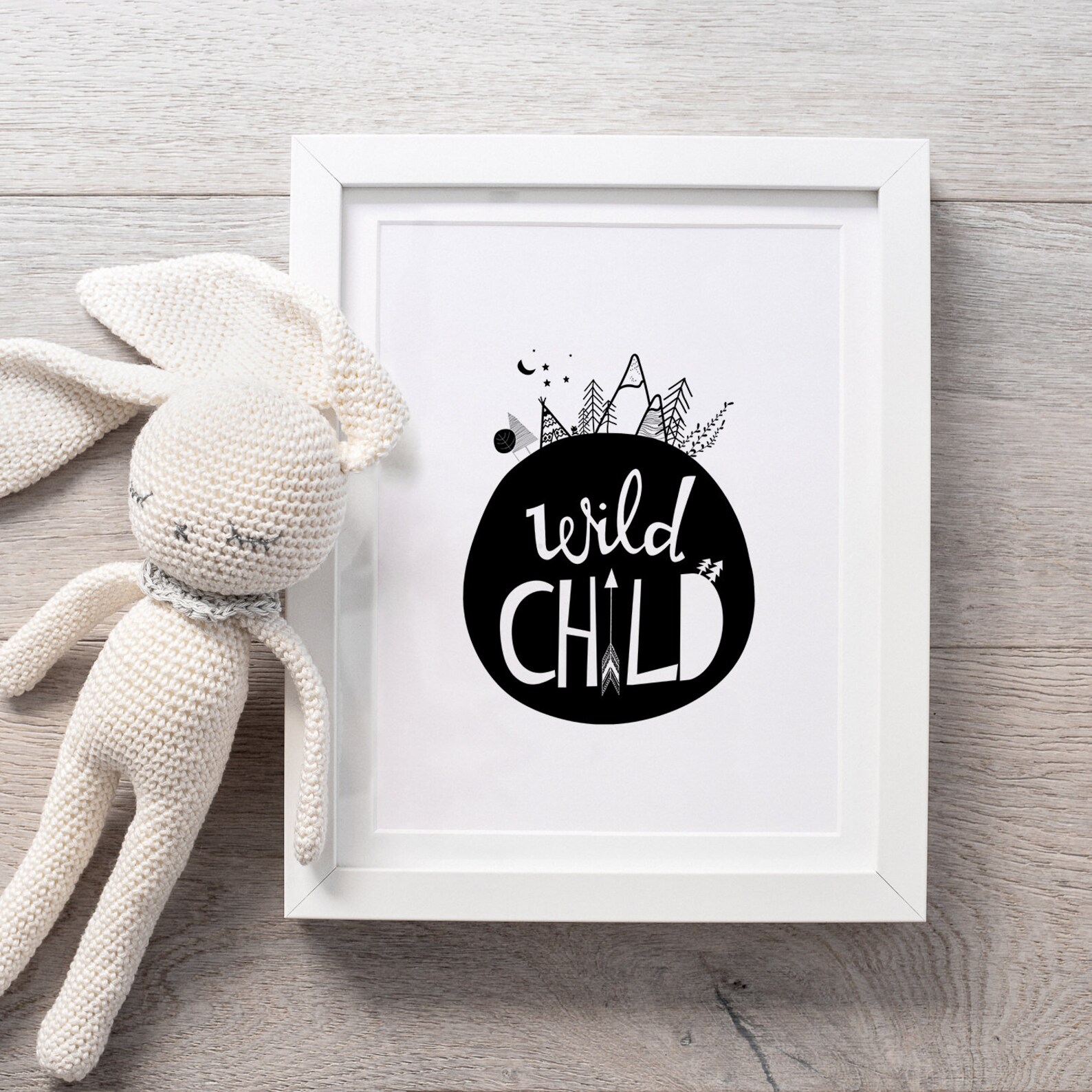 Wild Child Print Nursery Wall Art Kids Room Decor Black Etsy
