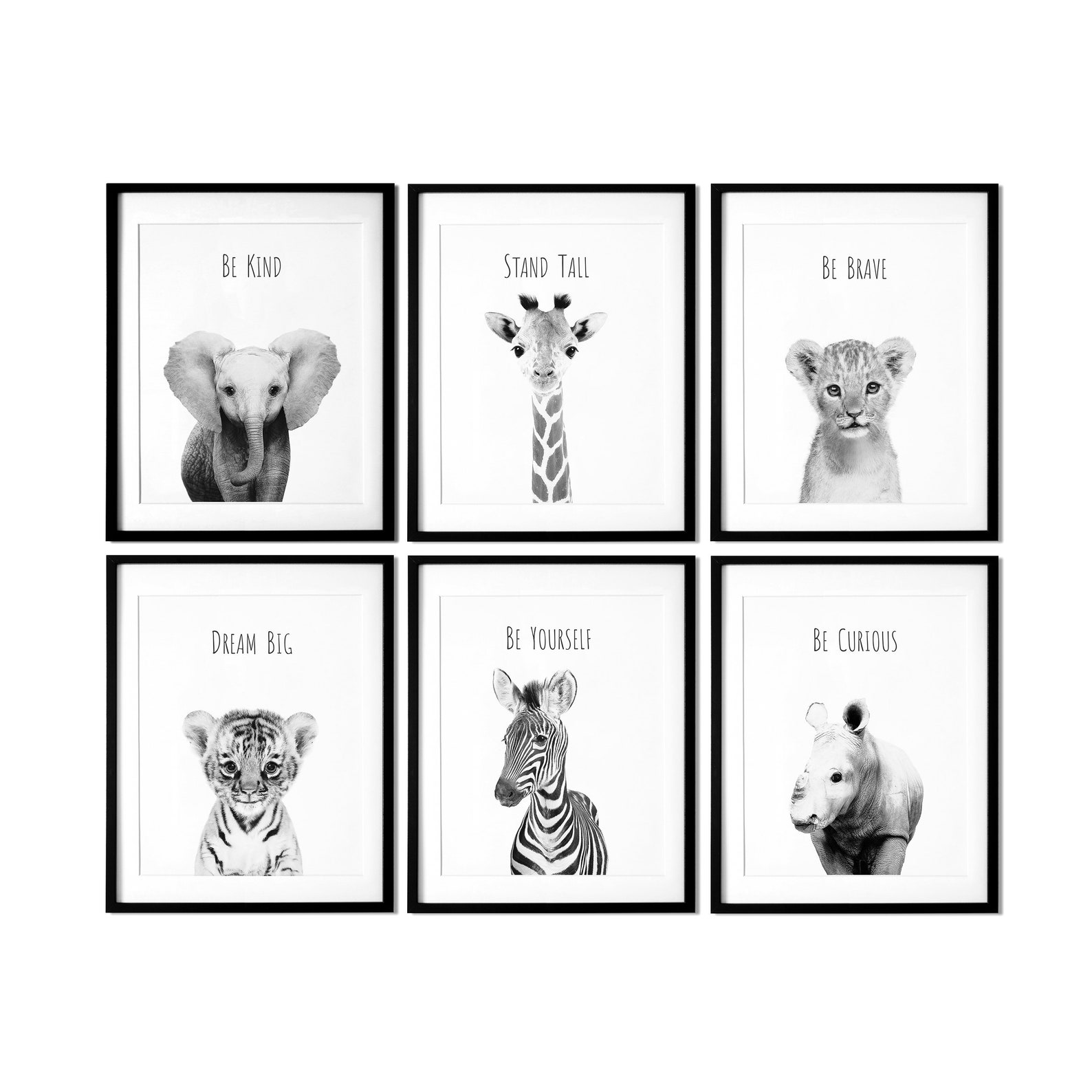 Black and White Nursery Wall Art Set of 6 Monochrome Nursery Etsy