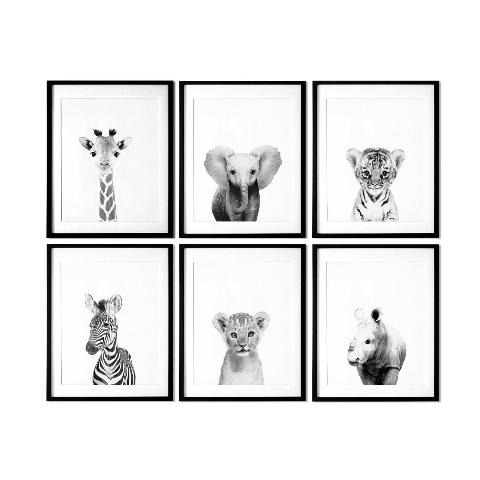Black and White Safari nursery prints Set of 6 Prints Etsy
