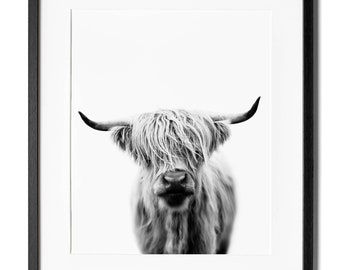 Black and White Highland cow Print, Highland cow Nursery Print,Highland cow Wall Art, Modern Nursery Decor, Baby Shower Gift