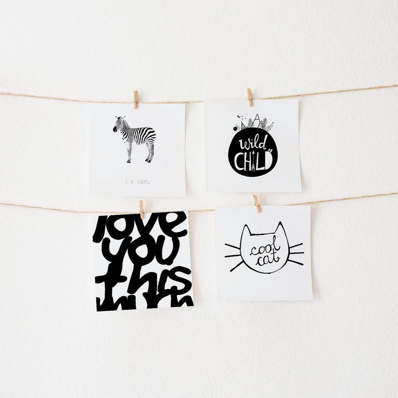 Black and White Print Kids Room Love Art Black and White Etsy