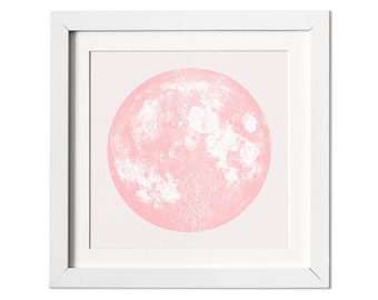 Moon Print - Pink Moon - Nursery Decor - Full Moon Print - Girls Room Decor