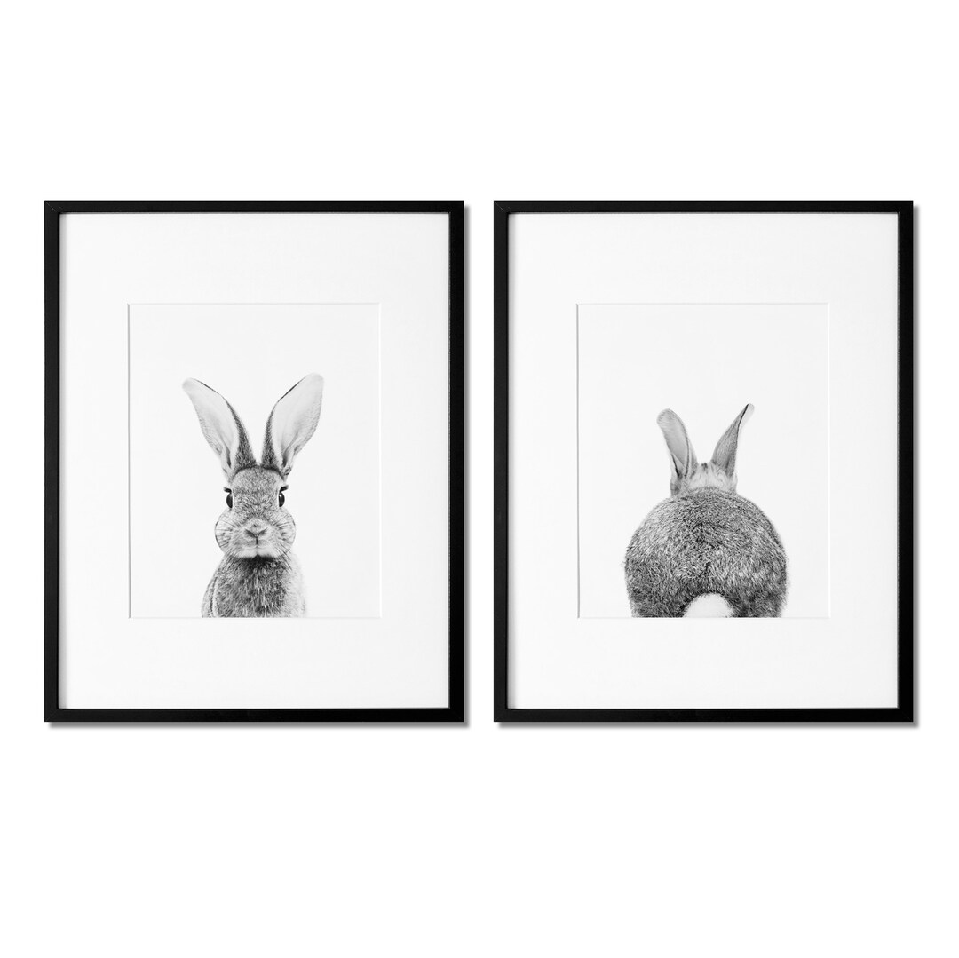 Set of 2 Black and White Bunny Prints Bunny Rabbit Nursery Etsy