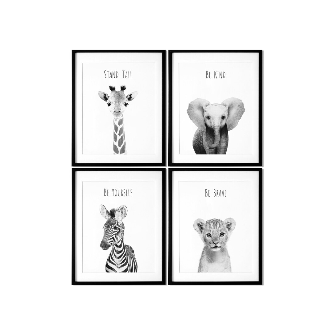 Black and White Safari Animals Black and White Baby Animal - Etsy