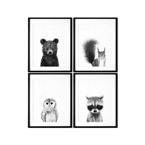Woodland Animal Prints for Nursery Black and White Woodland Etsy