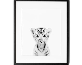 Black and White White Tiger Print, Baby Tiger Print, Tiger Nursery Print,Safari Nursery Print,Nursery Decor,Modern Nursery, Baby Shower Gift