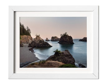 Coastal Photography, Beach Tree Photo, Oregon Print, Rocky Coast Home Decor, Blue Ocean Wall Art, Pacific Northwest Beach