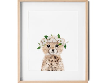 Cheetah Flower Crown Nursery Art Print Africa Baby Shower - Etsy