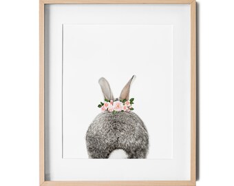 Bunny Tail Print, Woodland Nursery Print, Flower Crown Art, Nursery Wall Art,  Nursery Decor, Modern Nursery, Baby Shower Gift